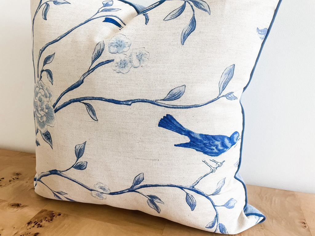 Vern Yip Natural Blue Floral Pillow Cover - Chinoiserie Decor