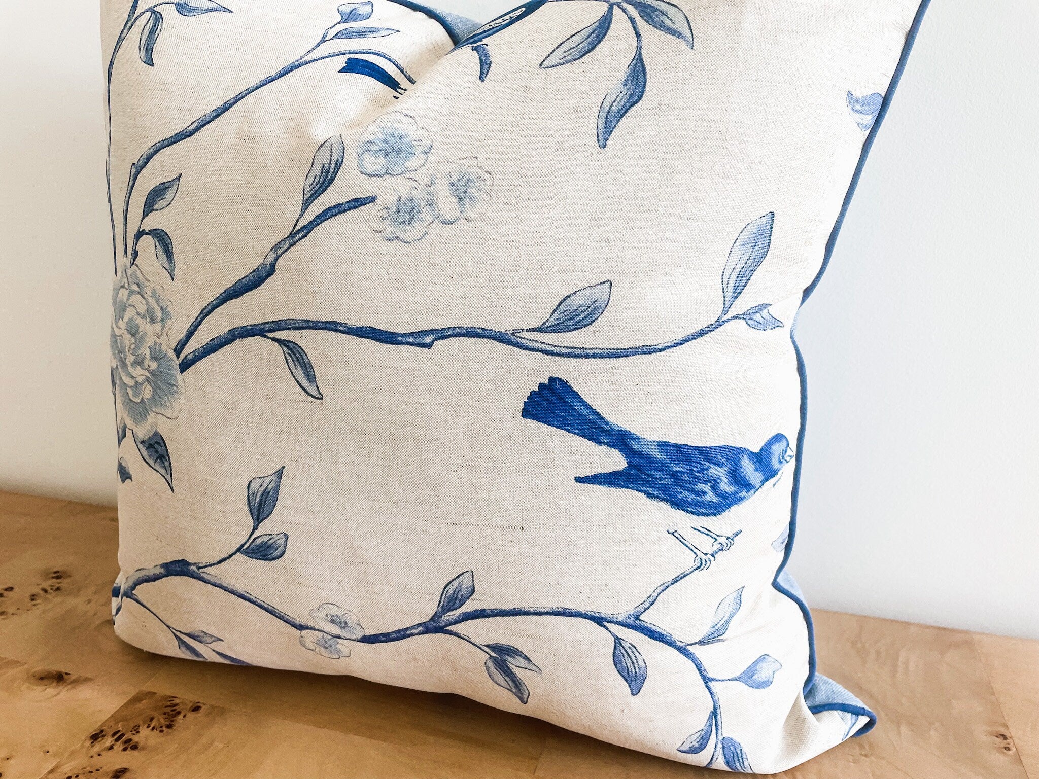 Vern Yip Natural Blue Floral Pillow Cover - Chinoiserie Decor