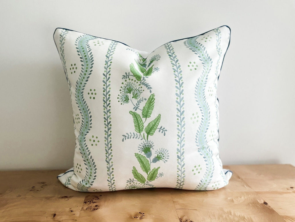Danika Herrick Blue Green Floral Vines Pillow Cover - Grandmillenial Decor