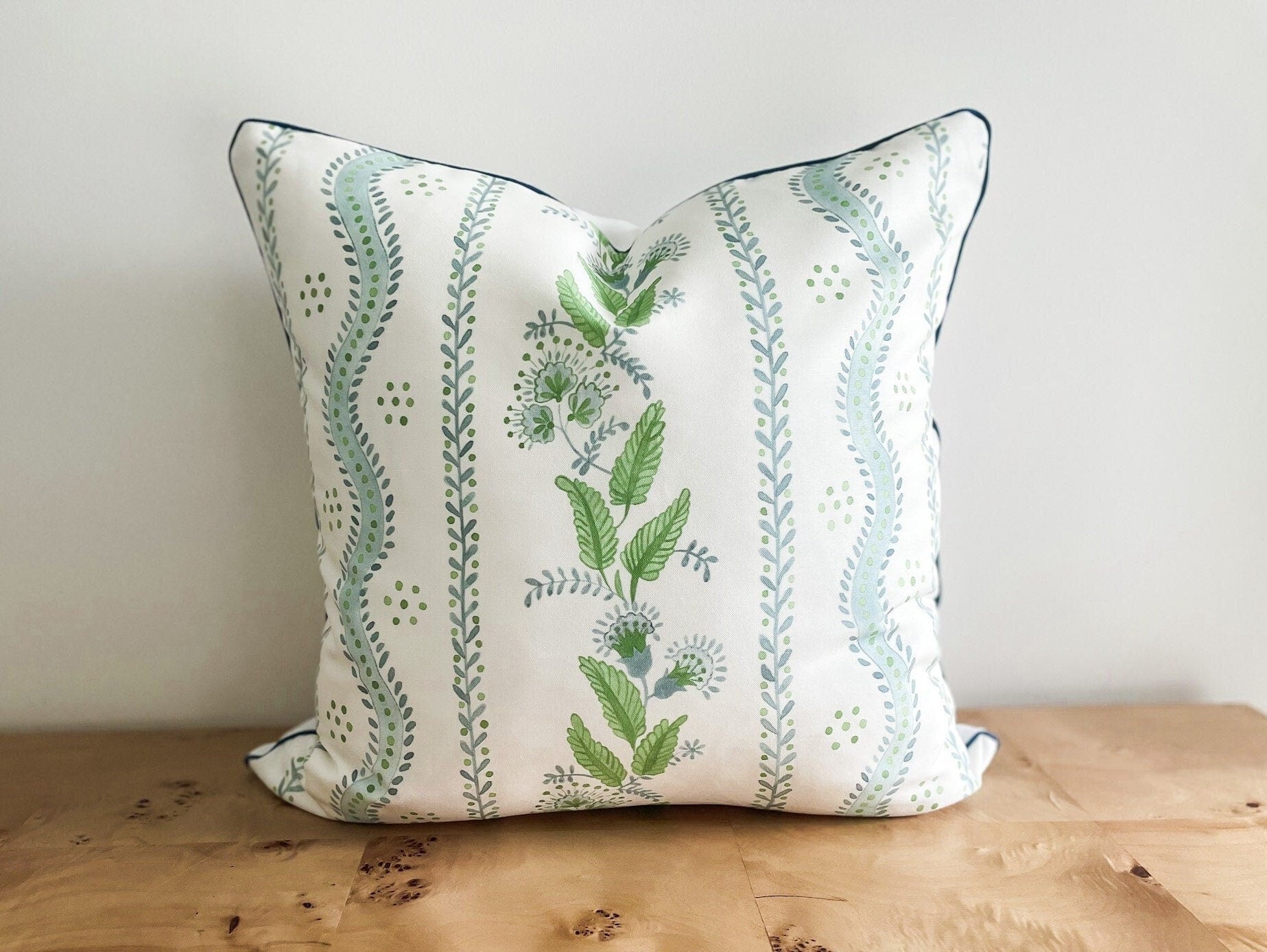Danika Herrick Blue Green Floral Vines Pillow Cover - Grandmillenial Decor