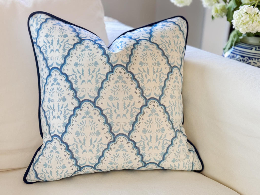 Danika Herrick Blue Scallop Paisley Pillow Cover - Coastal Grandmillennial Decor