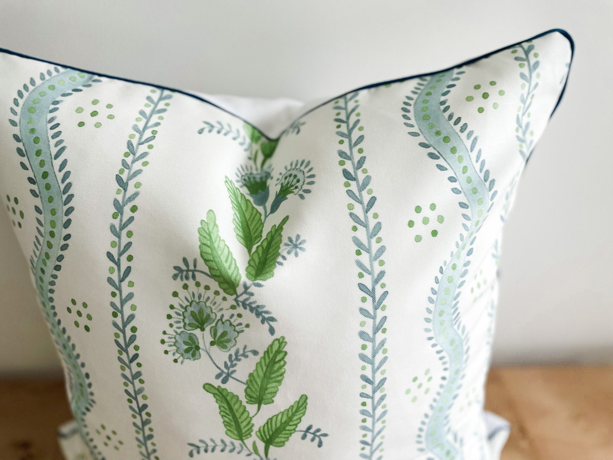 Danika Herrick Blue Green Floral Vines Pillow Cover - Grandmillenial Decor