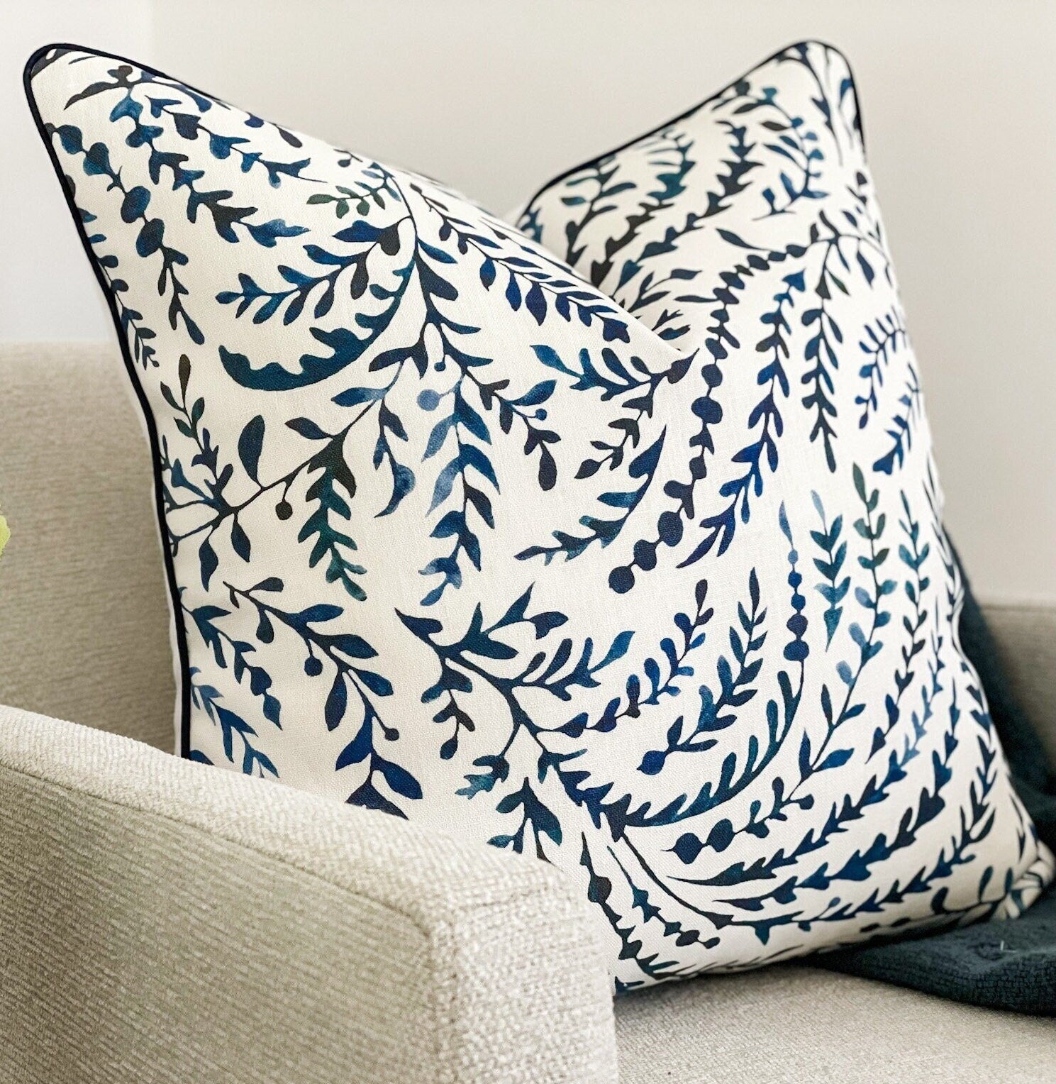 Serena & Lily Navy Priano Floral Pillow Cover - Coastal Grandmillenial Decor
