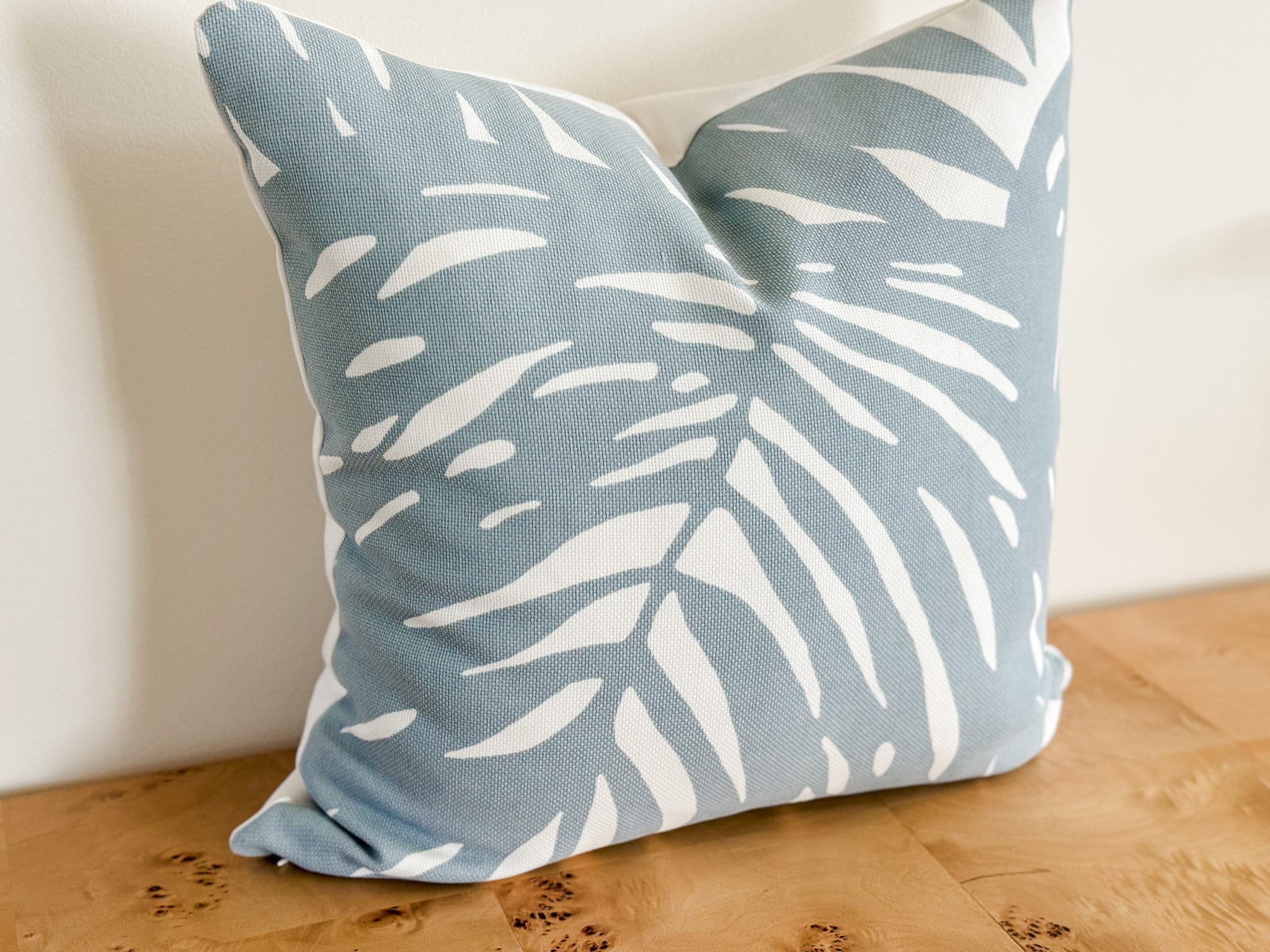 Serena and Lily Indoor Outdoor Blue Palm Pillow Cover - Coastal Grandmillennial Decor
