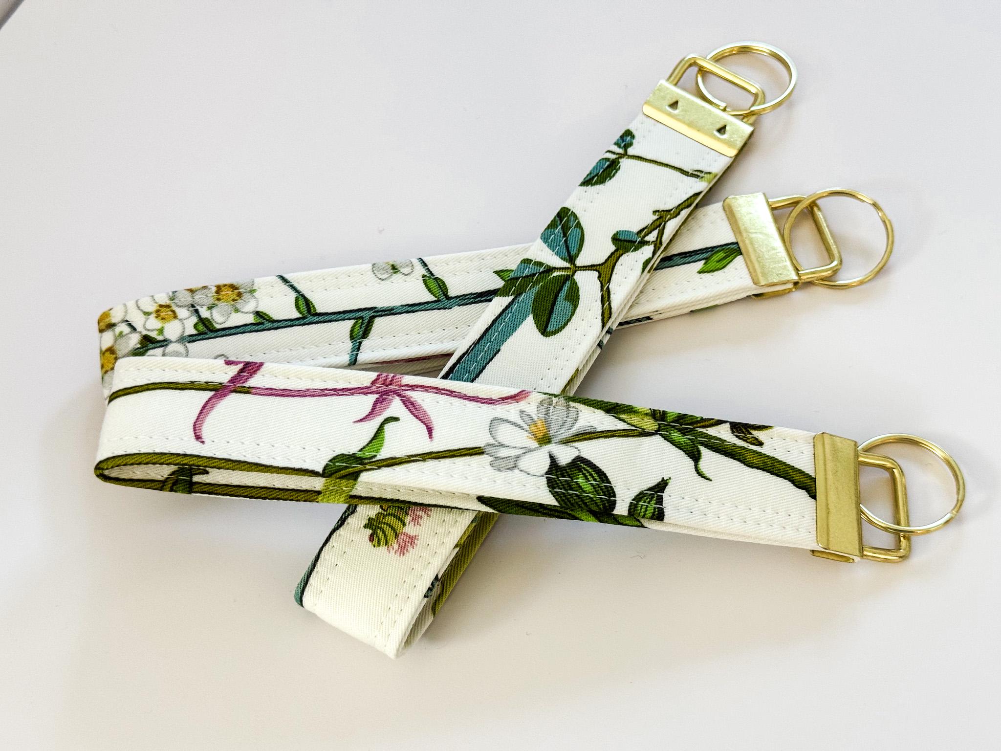 Floral Fabric Keychain Wristlet: Ballard Designs Gold Key Fob