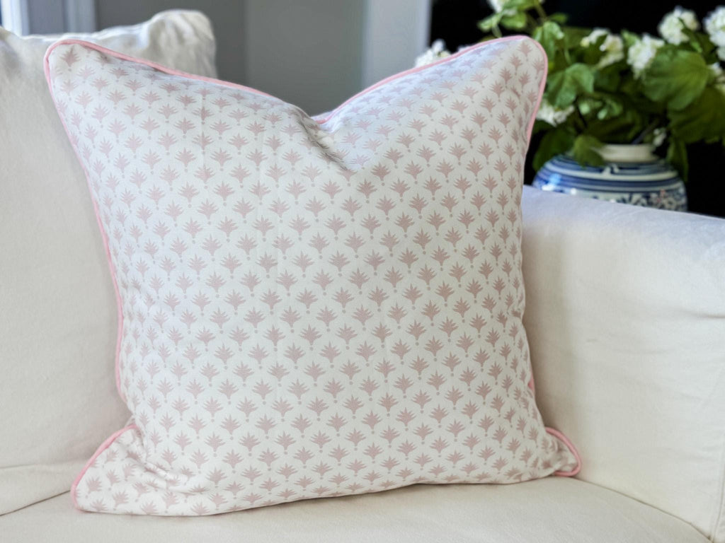 Danika Herrick Pink Tiny Palms Floral Block Print Pillow Cover - Grandmillenial Decor