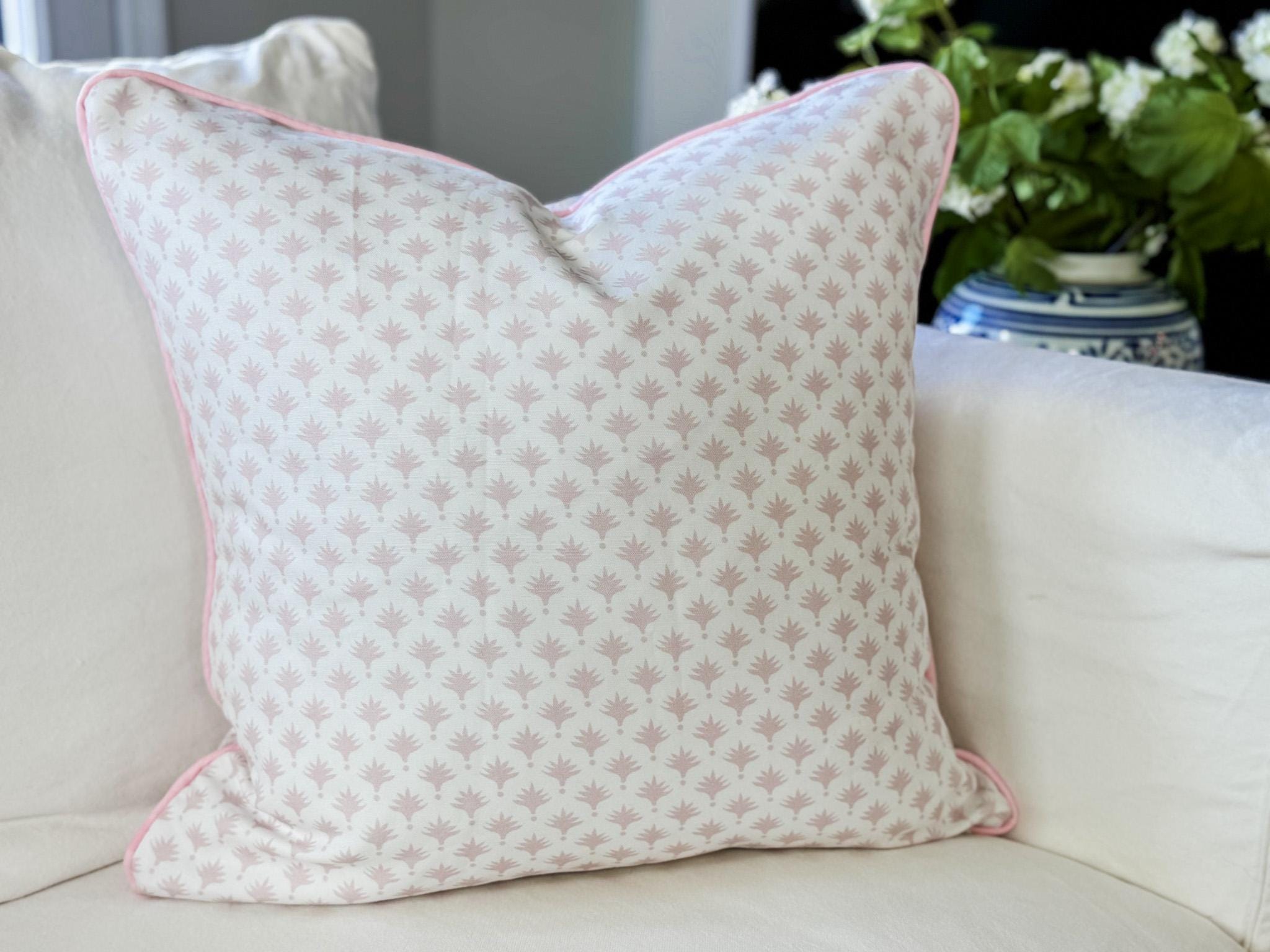 Danika Herrick Pink Tiny Palms Floral Block Print Pillow Cover - Grandmillenial Decor