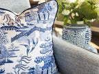 Whitney English Blue Willow Toile Pillow Cover - Grandmillennial Chinoiserie Decor
