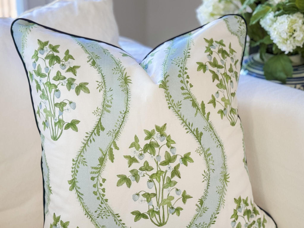 Danika Herrick Strawberry Stripe Floral Pillow Cover - Grandmillennial Decor