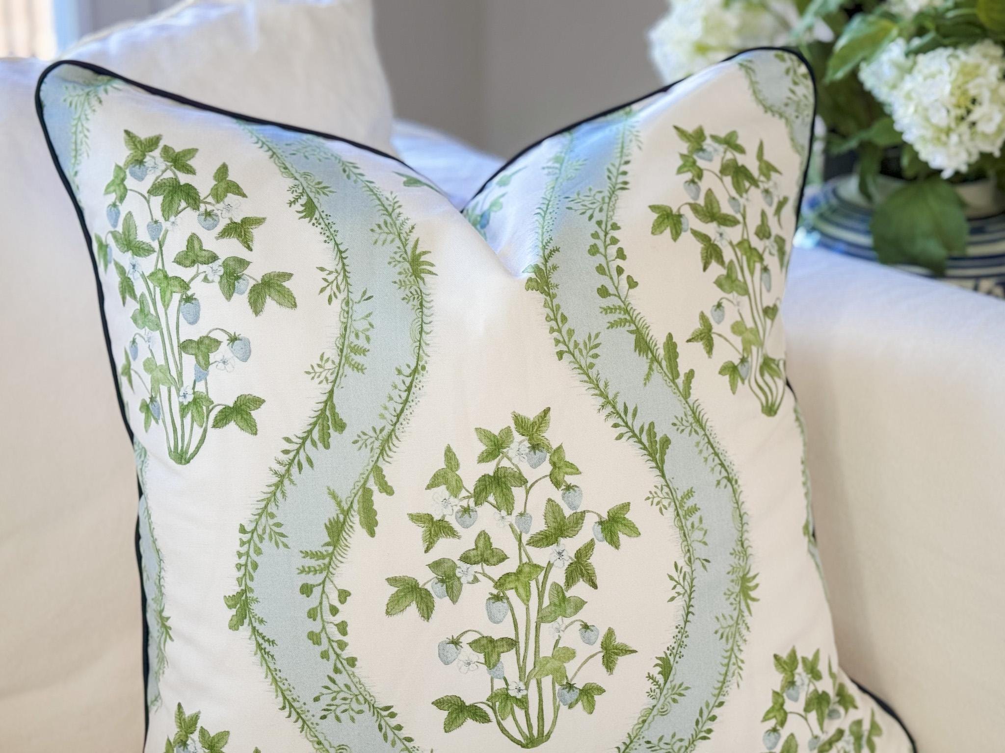 Danika Herrick Strawberry Stripe Floral Pillow Cover - Grandmillennial Decor