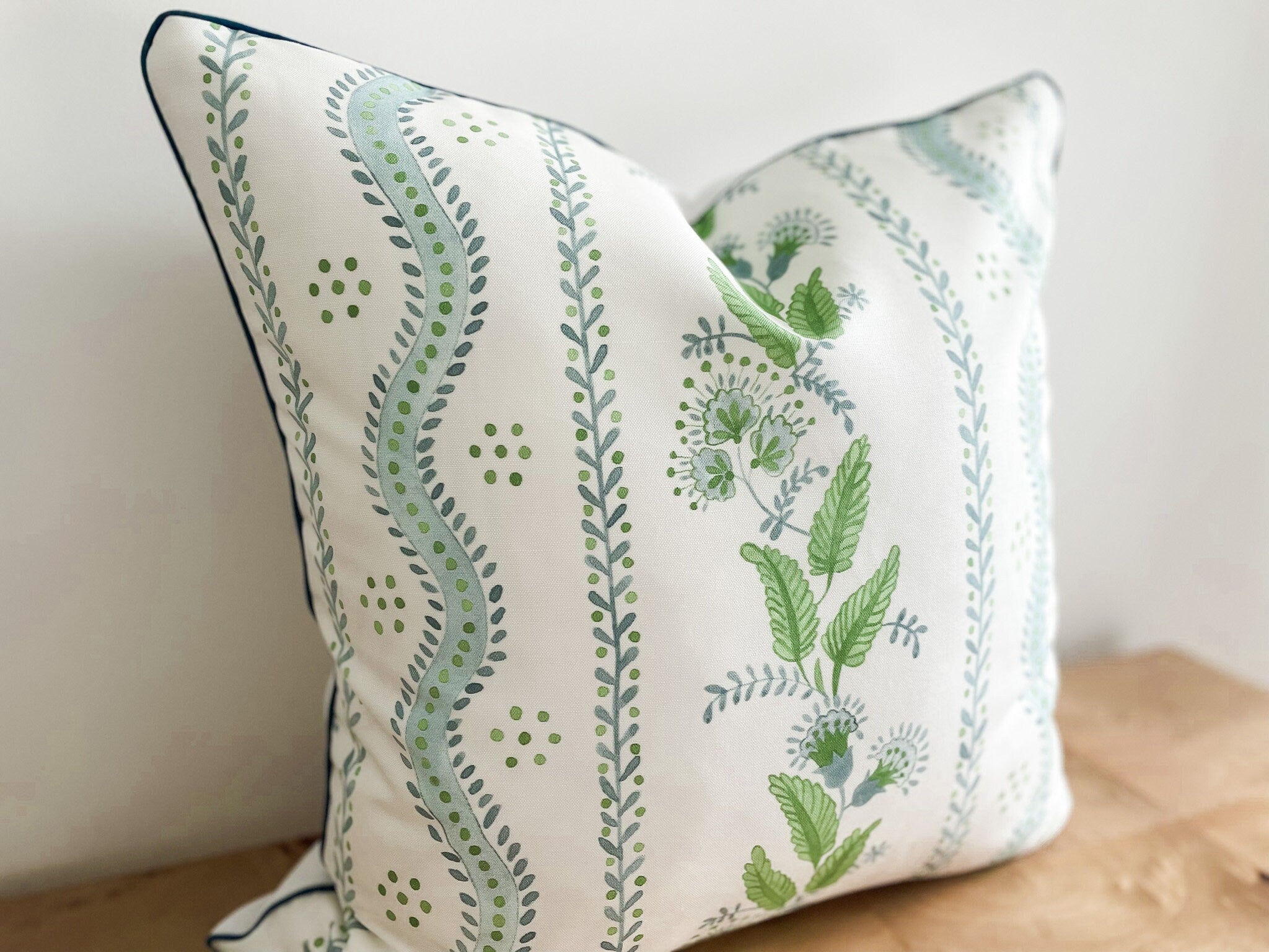 Danika Herrick Blue Green Floral Vines Pillow Cover - Grandmillenial Decor