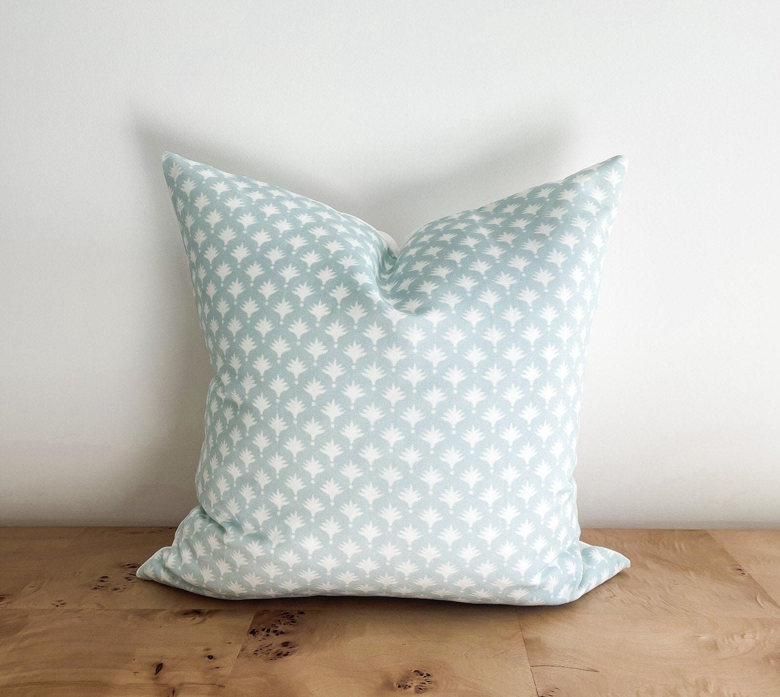 Danika Herrick Blue Tiny Palms Block Print Pillow Cover - Grandmillennial Coastal Decor