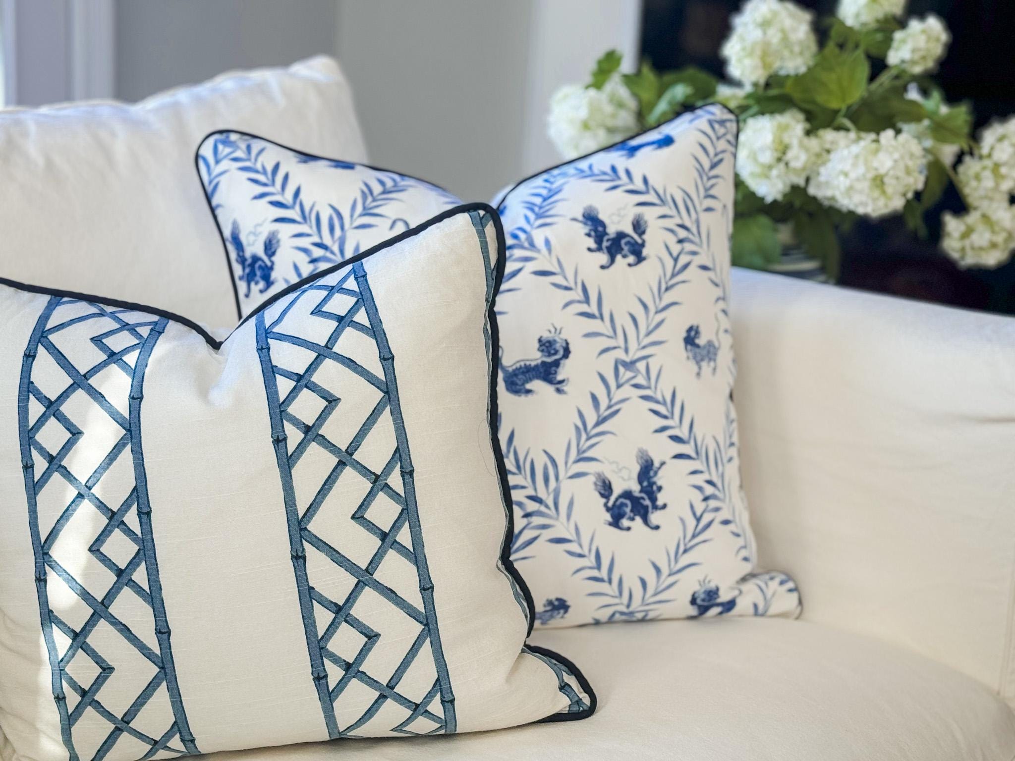 Danika Herrick Little Blue Beasties Pillow Cover - Chinoiserie Grandmillennial Decor