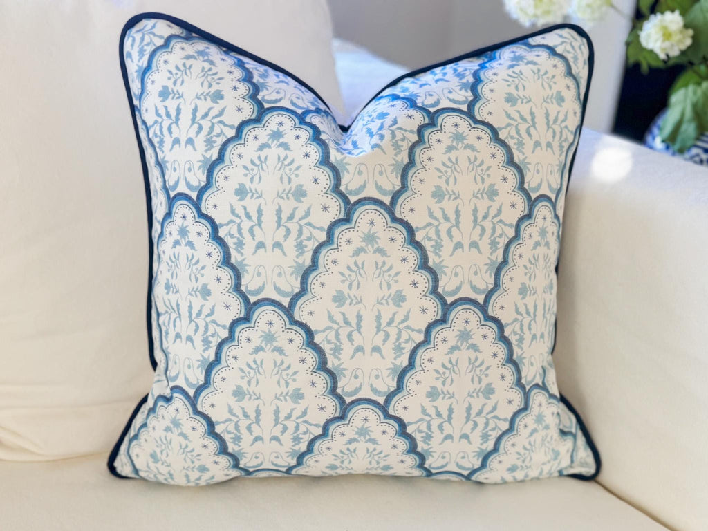Danika Herrick Blue Scallop Paisley Pillow Cover - Coastal Grandmillennial Decor