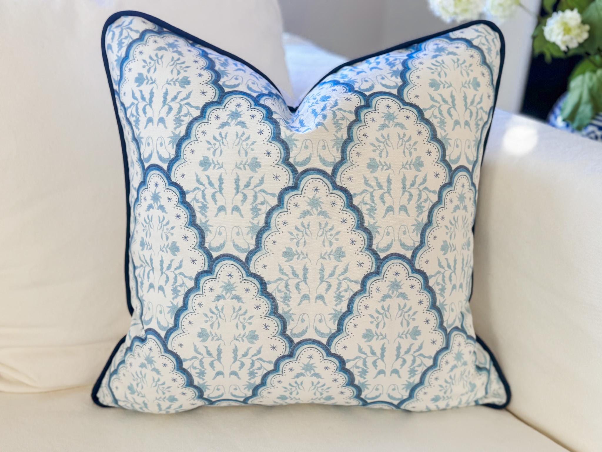 Danika Herrick Blue Scallop Paisley Pillow Cover - Coastal Grandmillennial Decor