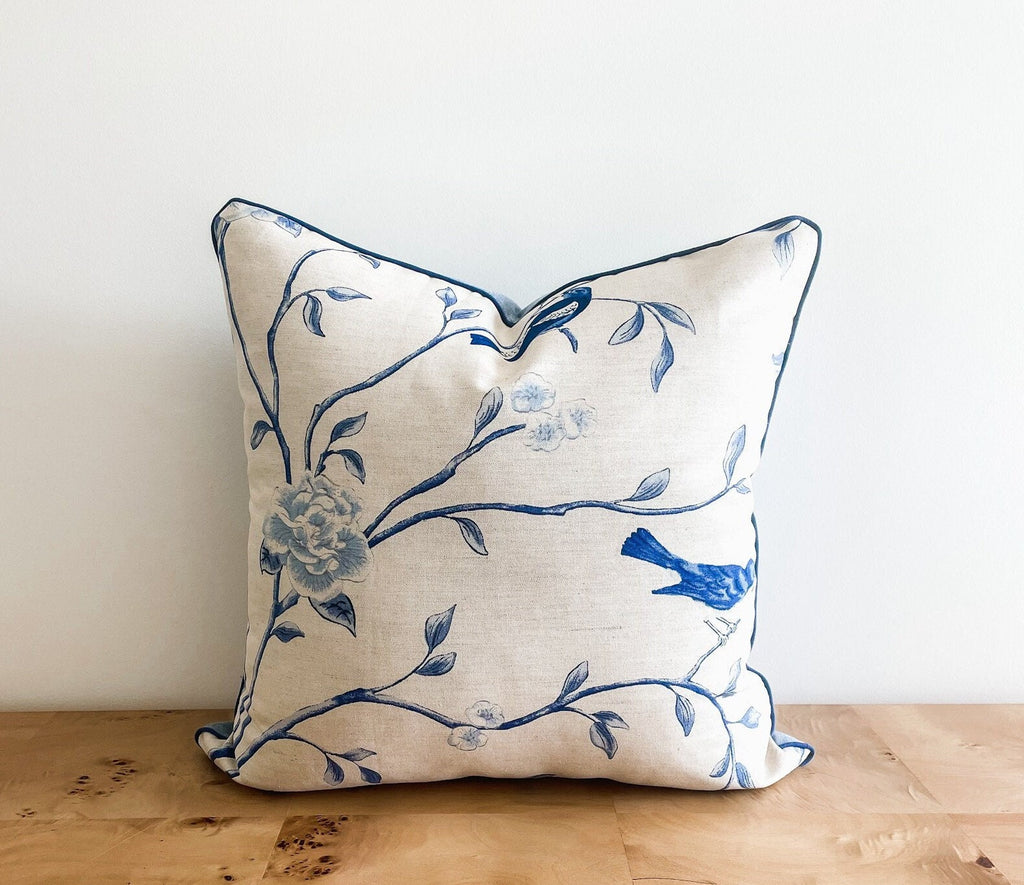 Vern Yip Natural Blue Floral Pillow Cover - Chinoiserie Decor