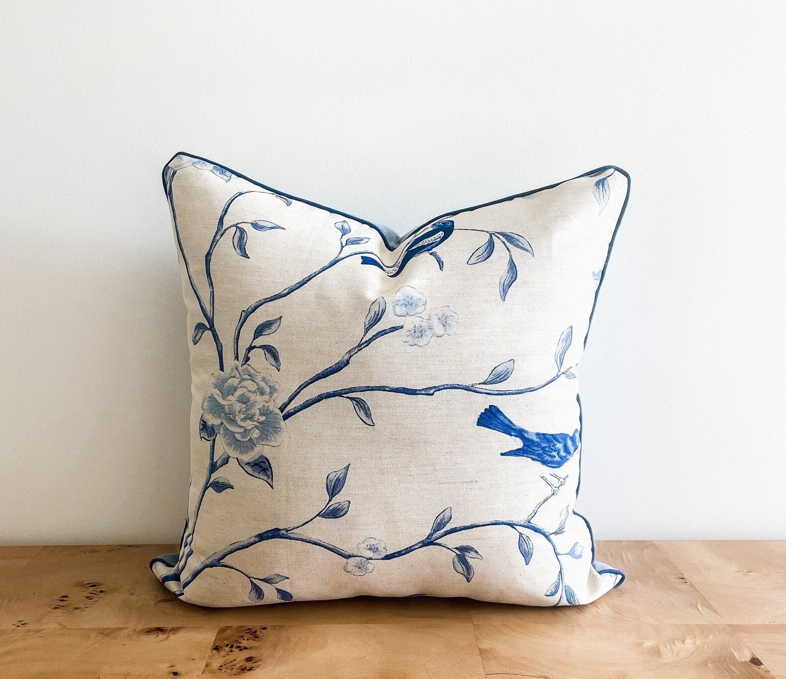Vern Yip Natural Blue Floral Pillow Cover - Chinoiserie Decor