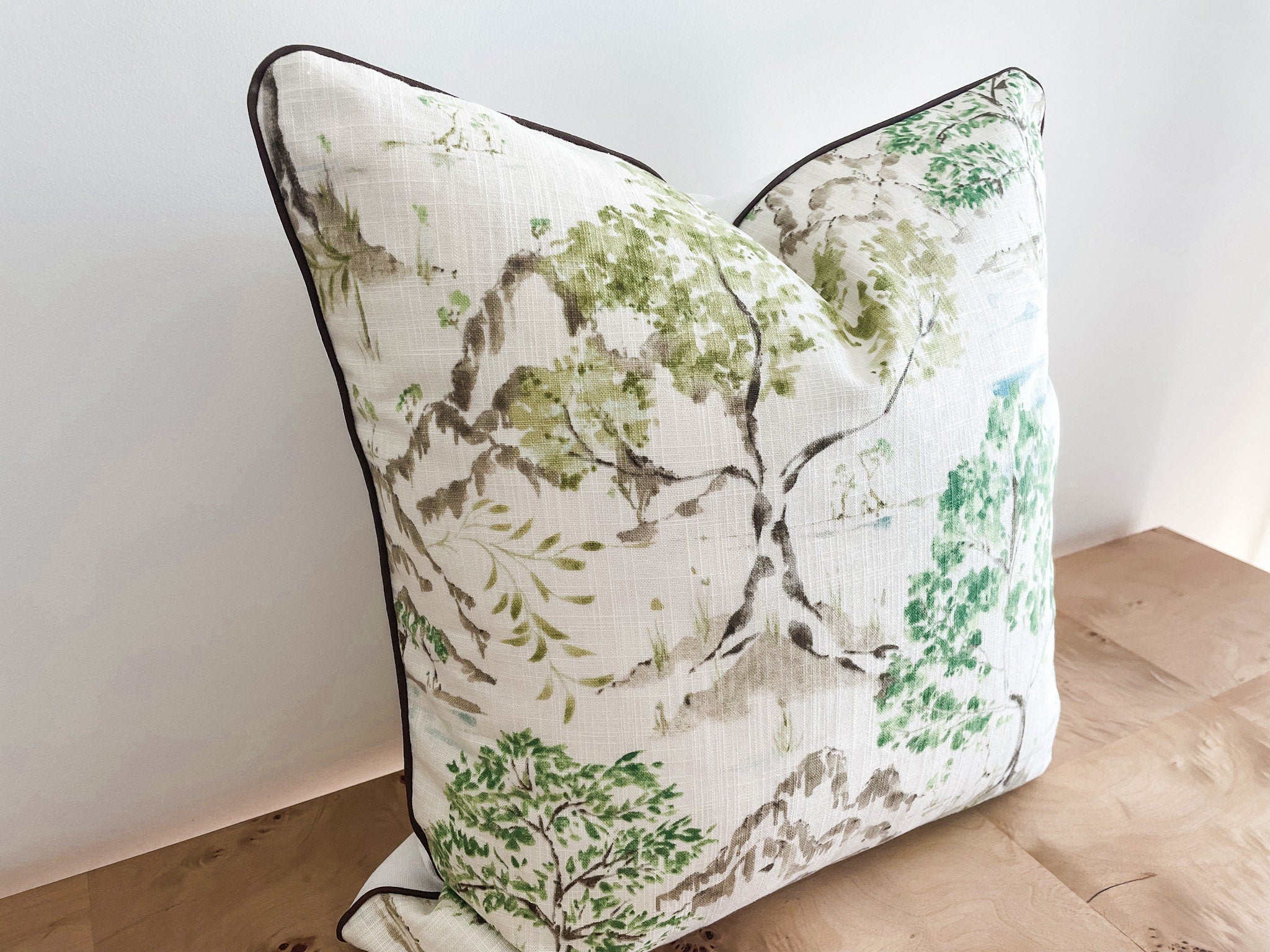 Ballard Glenna Beige Toile Pillow Cover - Chinoiserie Decor