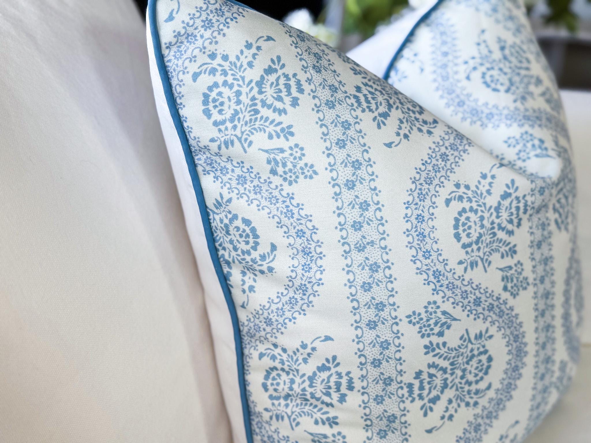 Whitney English Abigail Serpentine Floral Block Print Pillow Cover - Grandmillennial Decor