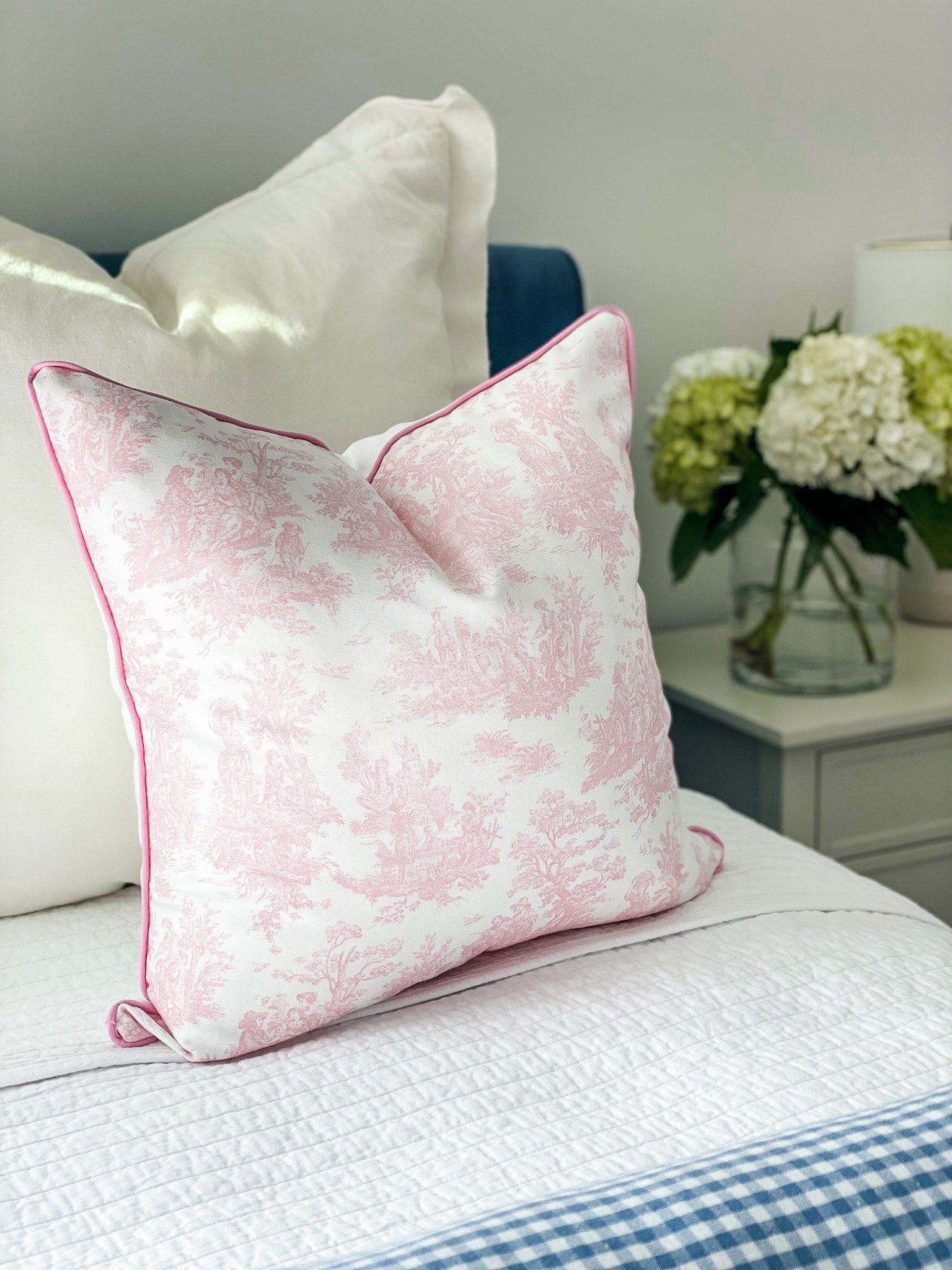 Pink Toile De Jouy Pillow Cover -  Farmhouse Decor