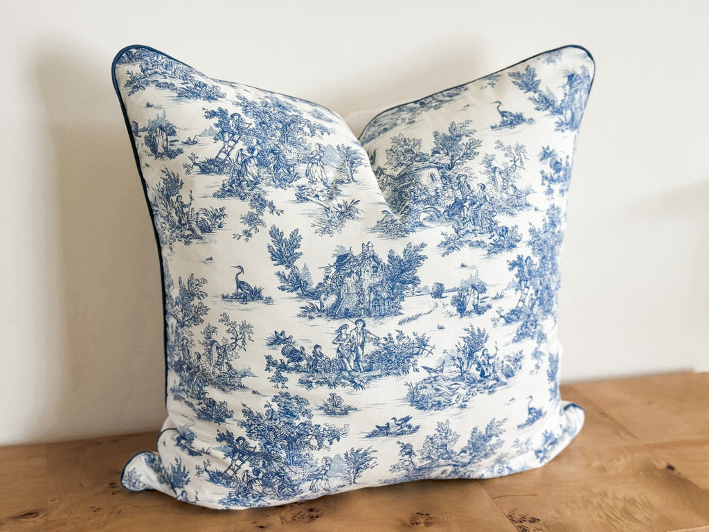 Blue Toile De Jouy Pillow Cover - French Country Farmhouse Decor