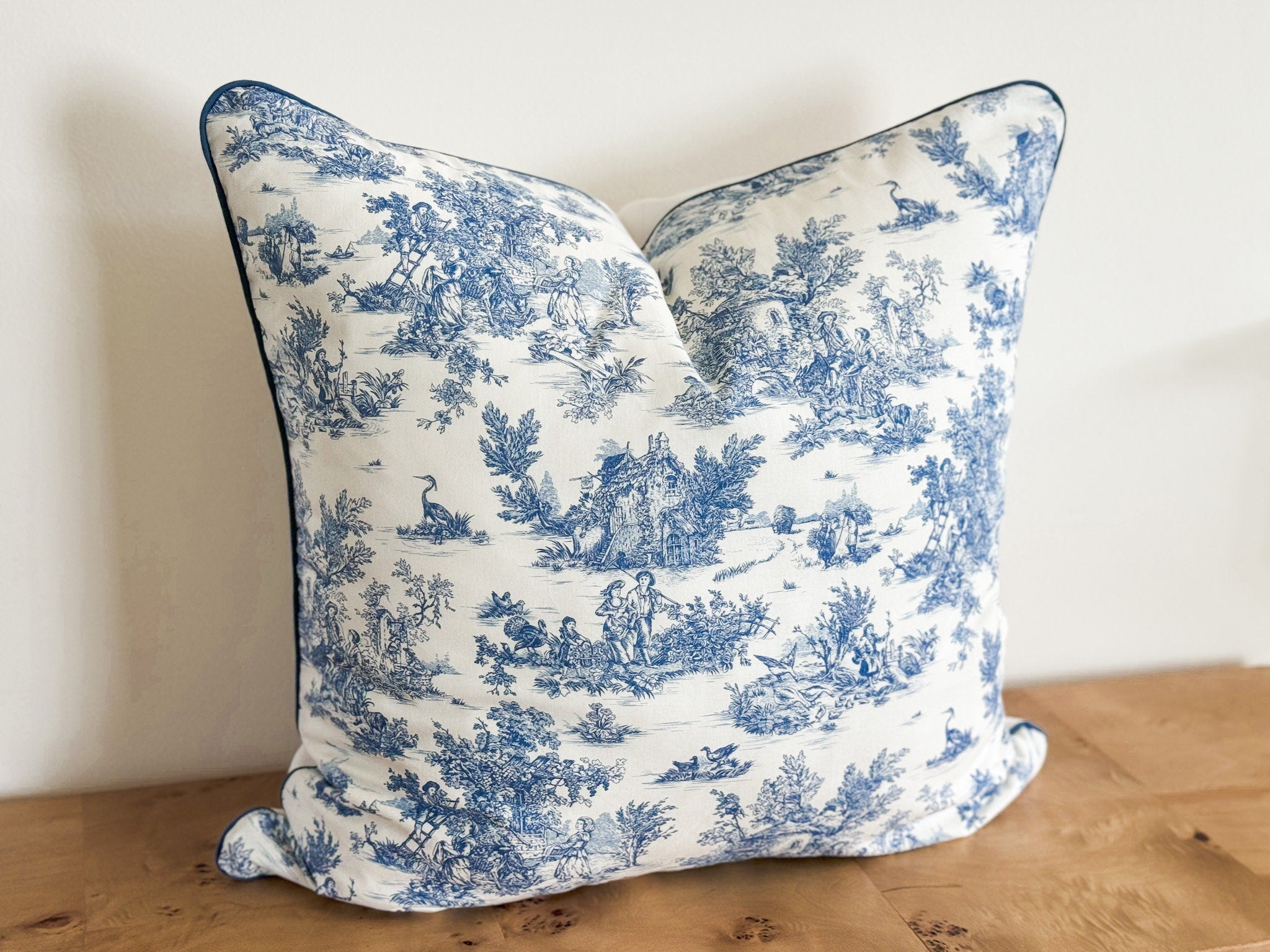 Blue Toile De Jouy Pillow Cover - French Country Farmhouse Decor