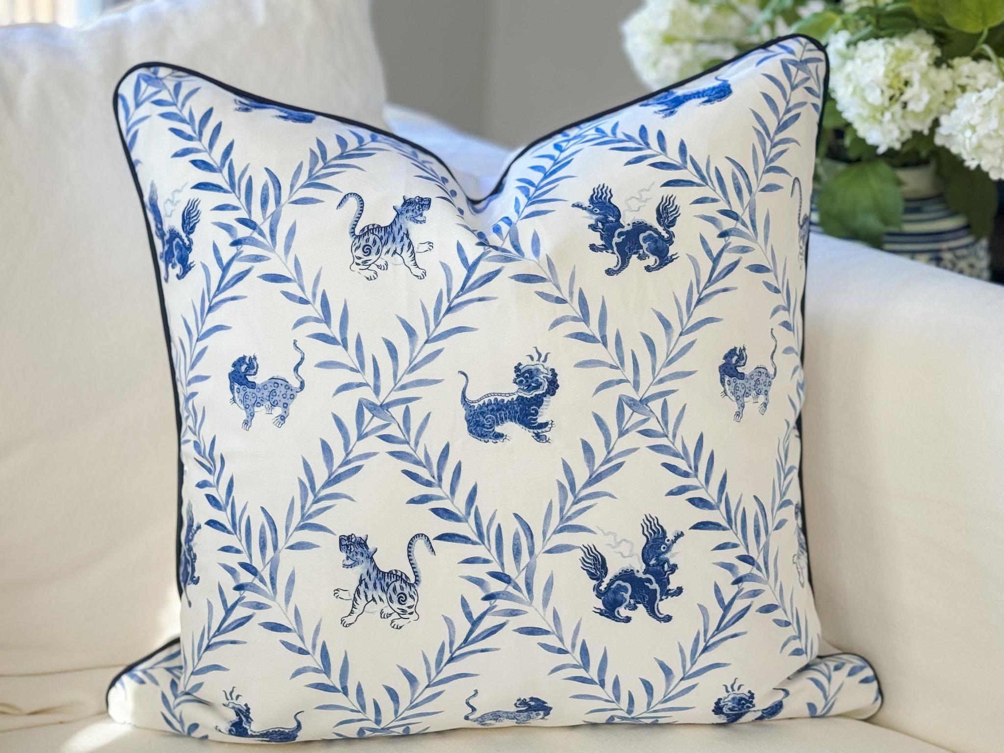 Danika Herrick Little Blue Beasties Pillow Cover - Chinoiserie Grandmillennial Decor