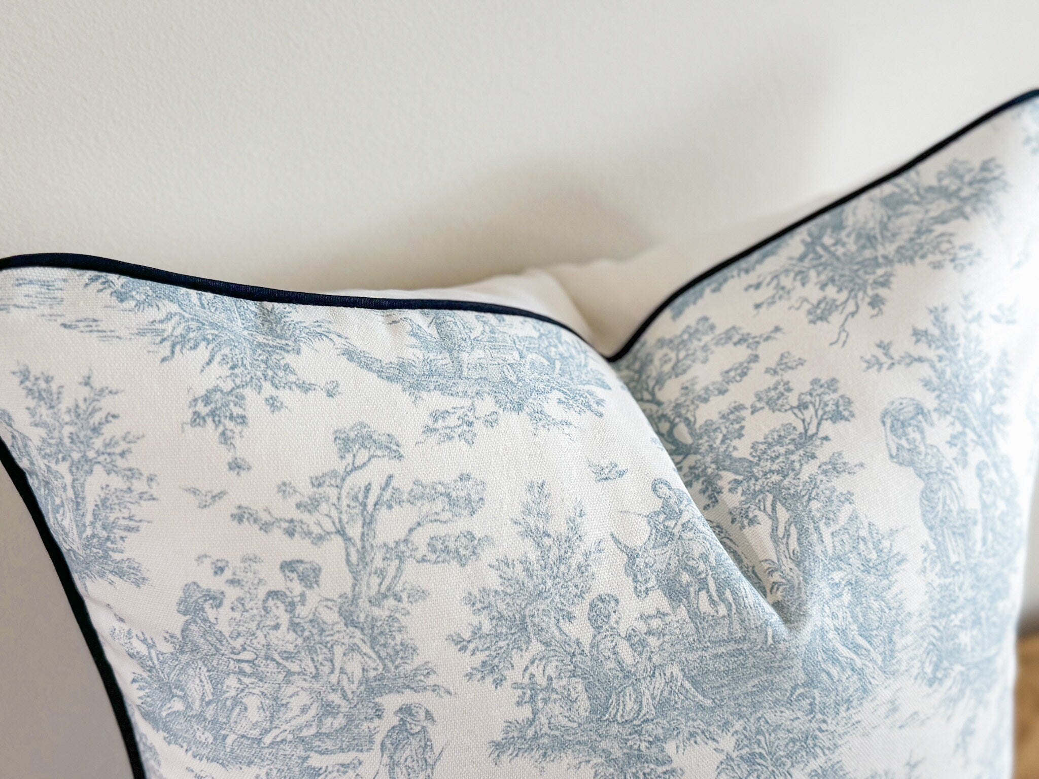 Light Blue Toile Pillow Cover - Farmhouse Cottage Decor