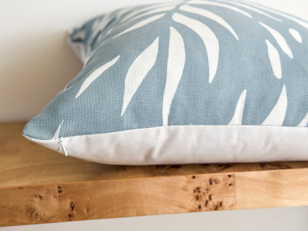 Serena and Lily Indoor Outdoor Blue Palm Pillow Cover - Coastal Grandmillennial Decor