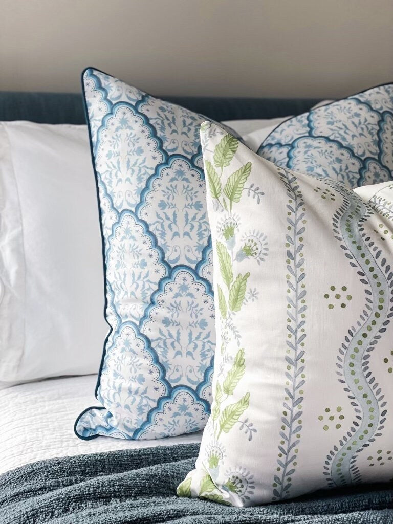 Danika Herrick Blue Green Floral Vines Pillow Cover - Grandmillenial Decor