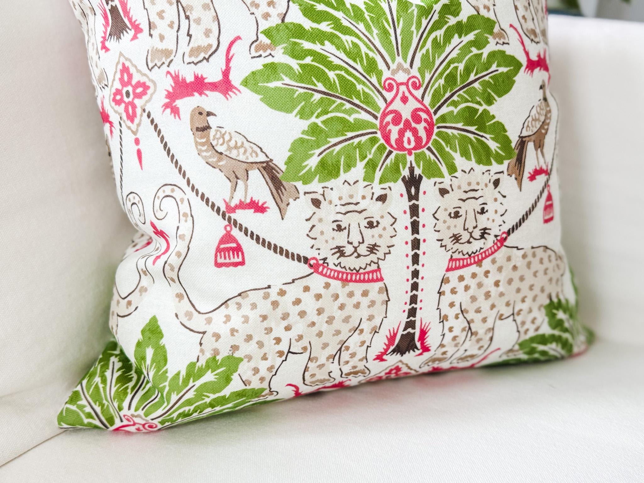 Preppy Jaguar Tropical Indoor Outdoor Pillow Cover - Coastal Chinoiserie Decor