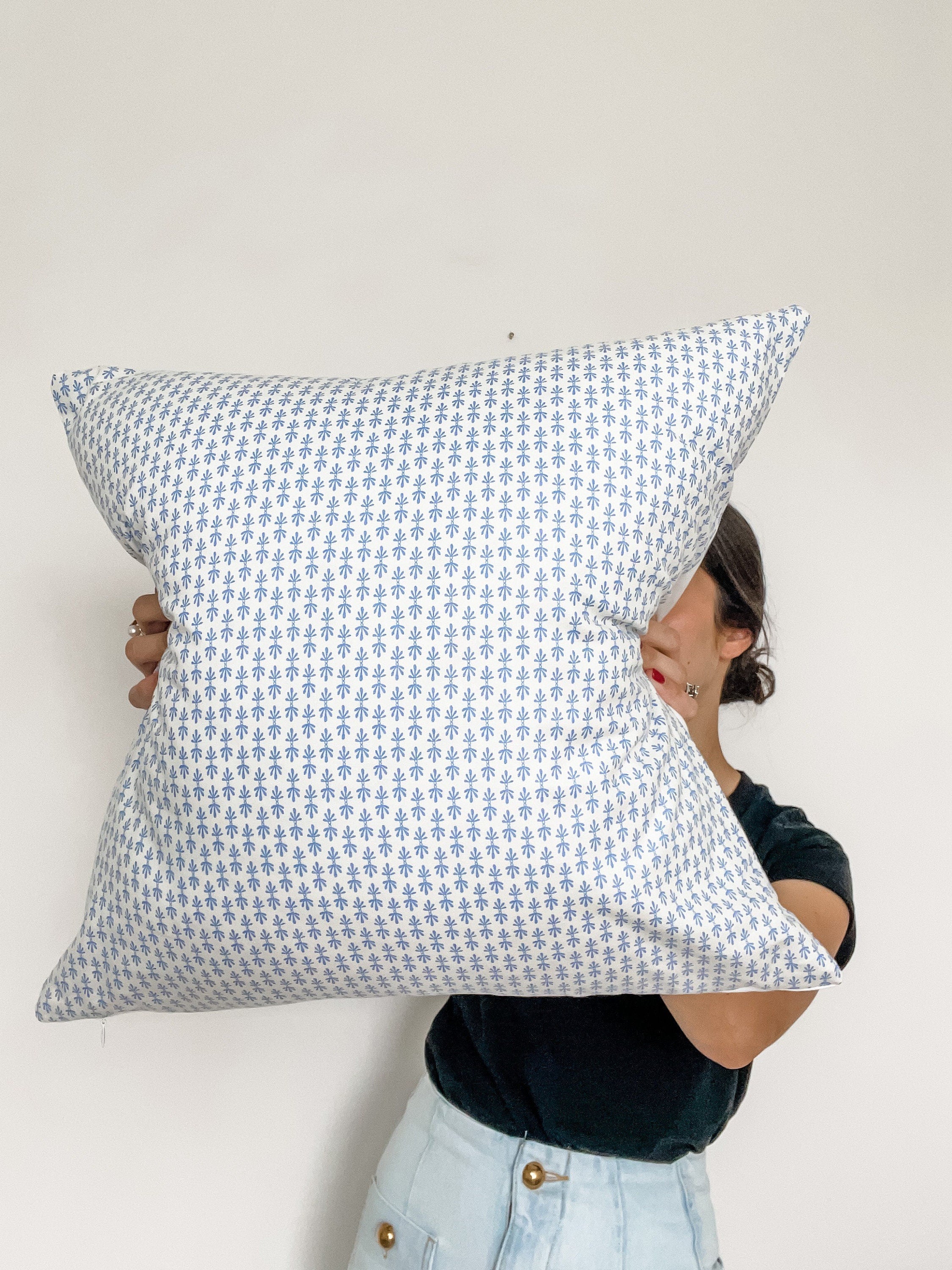 Rifle Paper Co. Blue Mini Block Print Pillow Cover - Farmhouse Decor