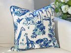 Blue Jungle Animal Print Toile Pillow Cover