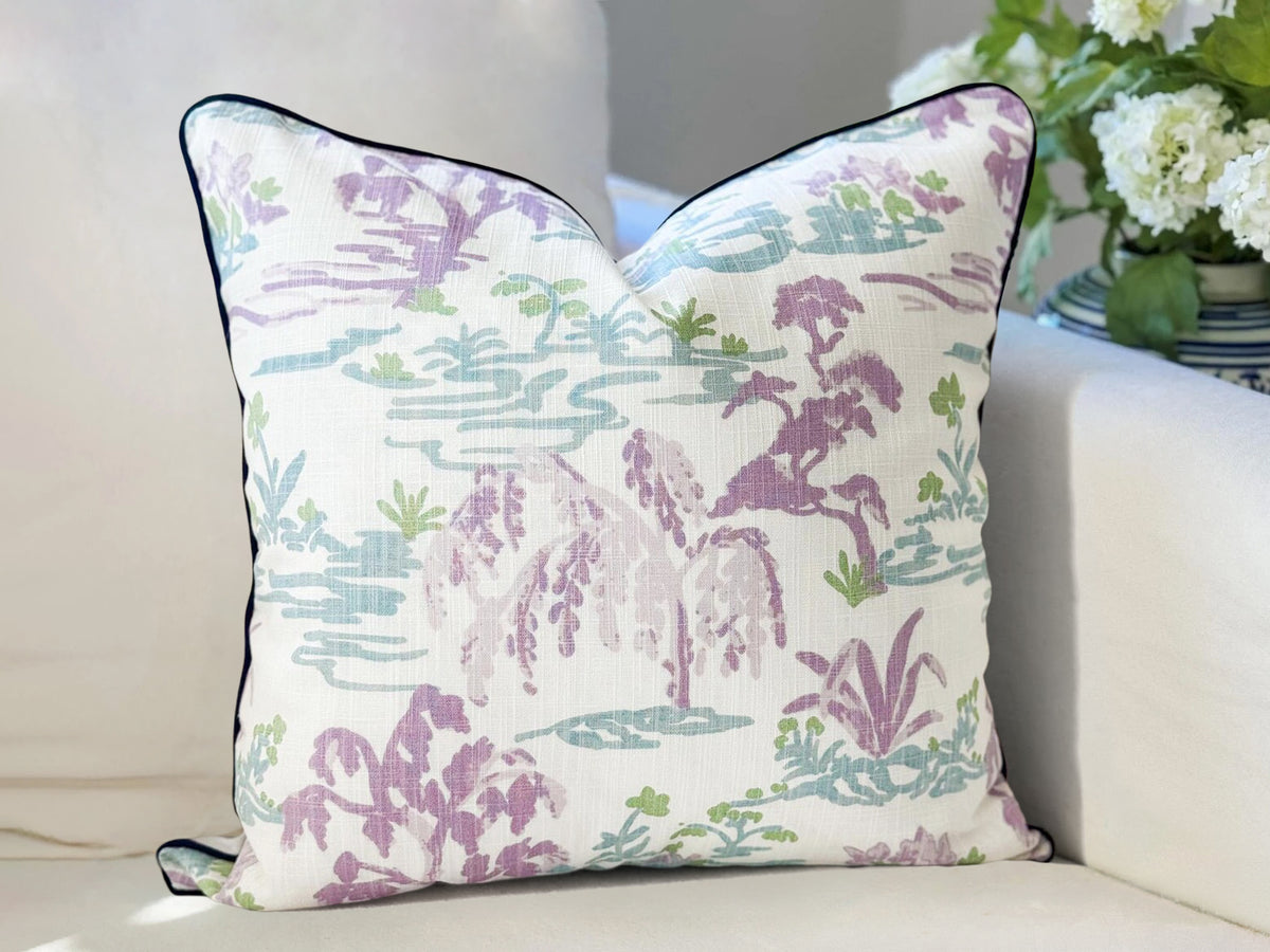 Blue & Purple Watercolor Toile Pillow Cove