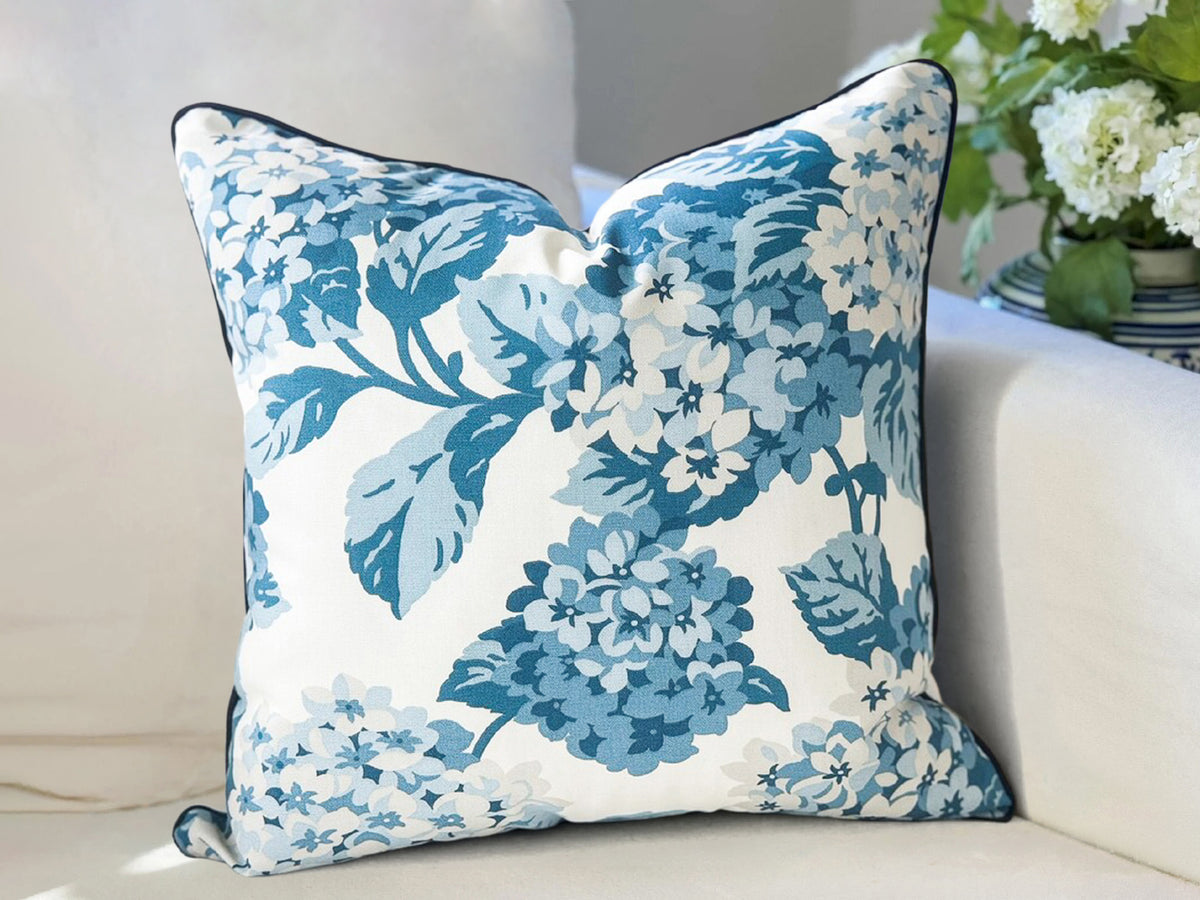 Blue Summer Wind Hydrangea Floral Pillow Cover