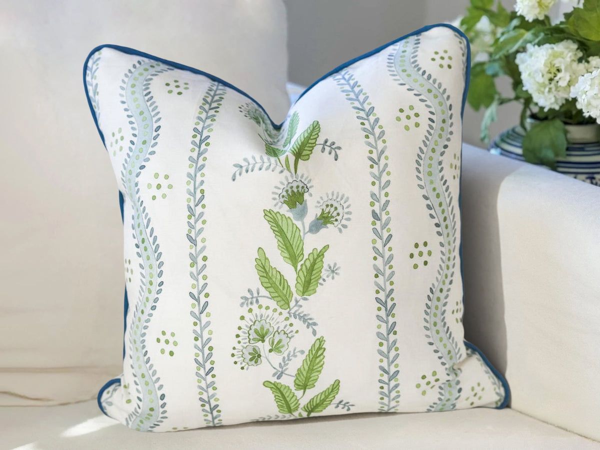 Danika Herrick Blue Green Floral Vines Pillow Cover