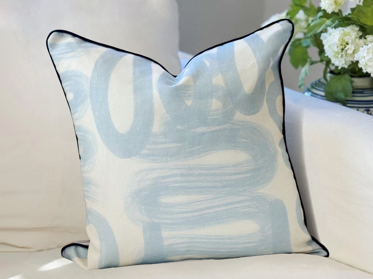Danika Herrick Blue Squiggle Abstract Pillow Cover
