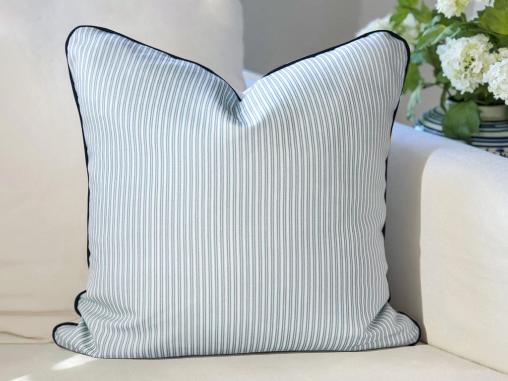 Danika Herrick Blue Tiny Ticking Stripe Pillow Cover 