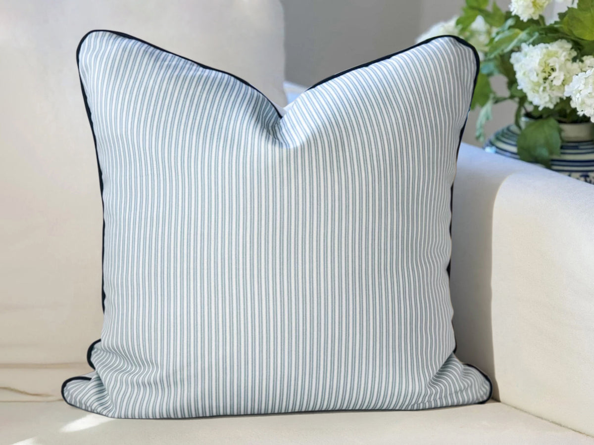 Danika Herrick Blue Tiny Ticking Stripe Pillow Cover 