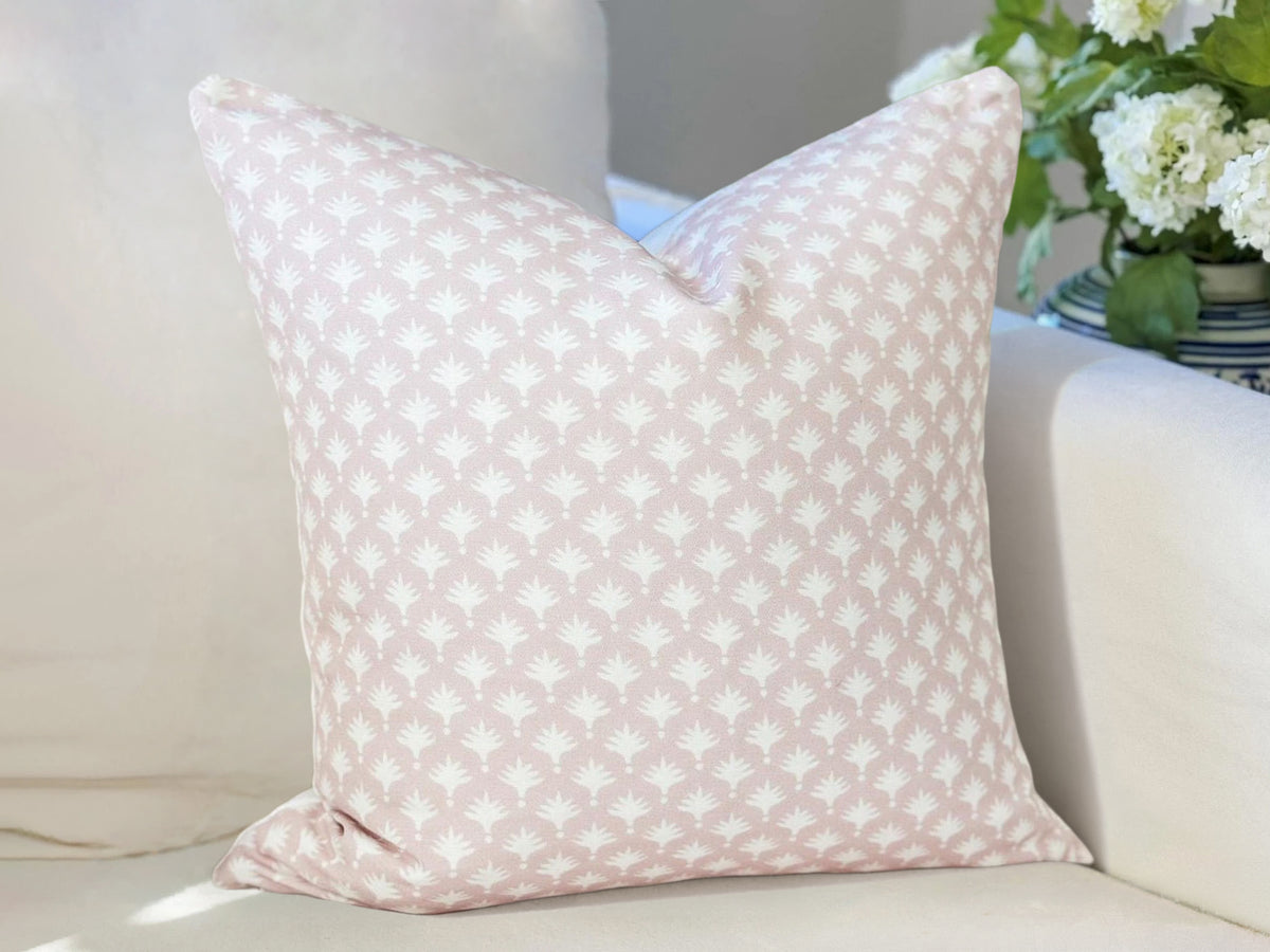 Danika Herrick Full Pink Tiny Palms Floral Block Print Pillow Cover