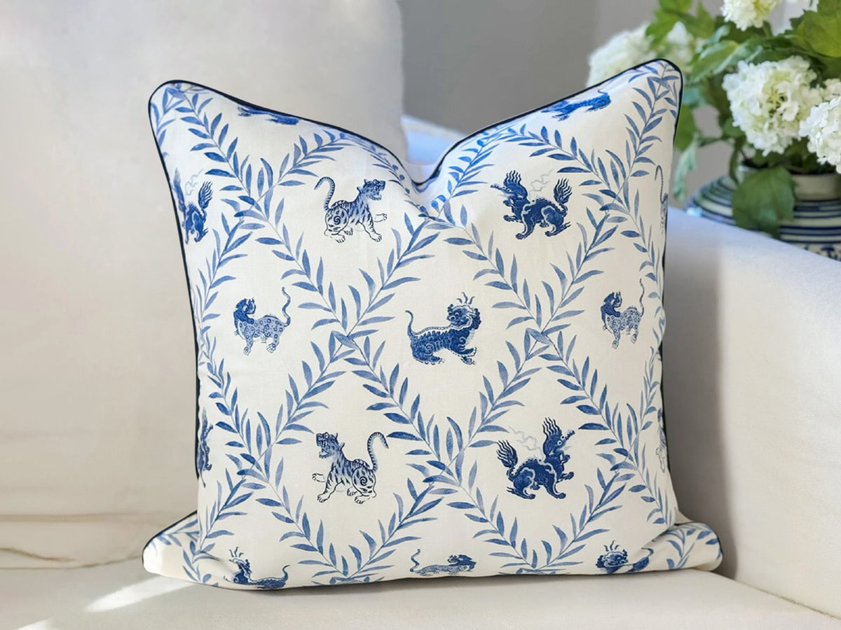Danika Herrick Little Blue Beasties Pillow Cover - Chinoiserie Grandmillennial Decor