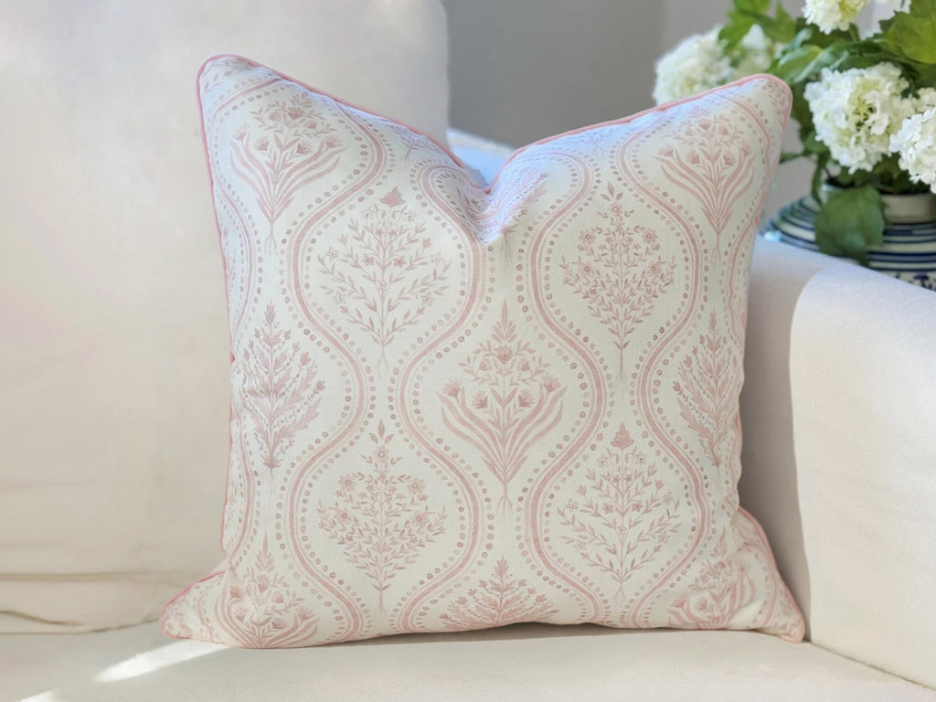 Danika Herrick Pink Monticello Floral Block Print Pillow Cover