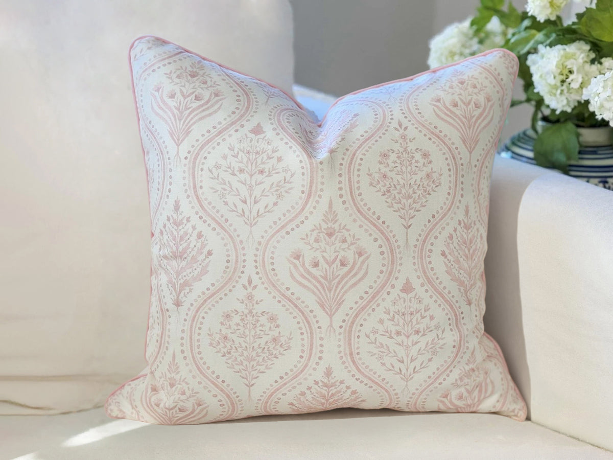 Danika Herrick Pink Monticello Floral Block Print Pillow Cover