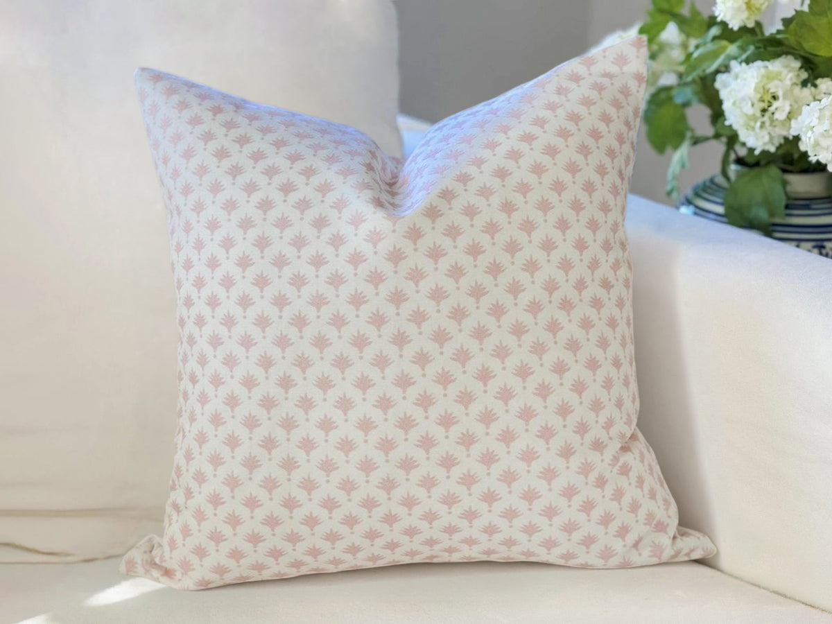 Danika Herrick Pink Tiny Palms Floral Block Print Pillow Cover