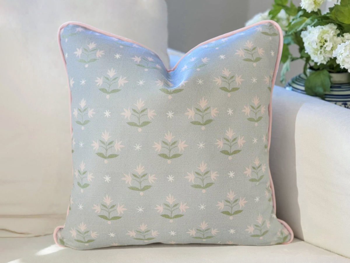 Danika Herrick Thistle Blue Floral Block Print Pillow Cover