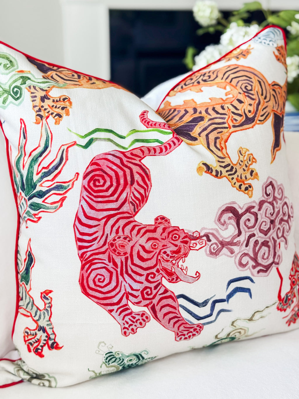 Hamilton Himalaya Tigers Dragon Pillow Cover in Natural