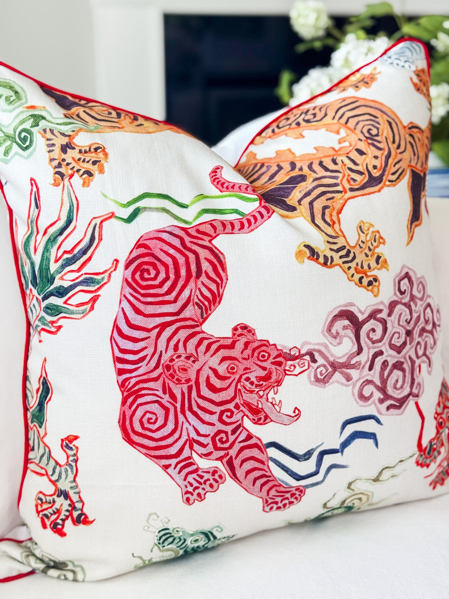 Hamilton Himalaya Tigers Dragon Pillow Cover in Natural