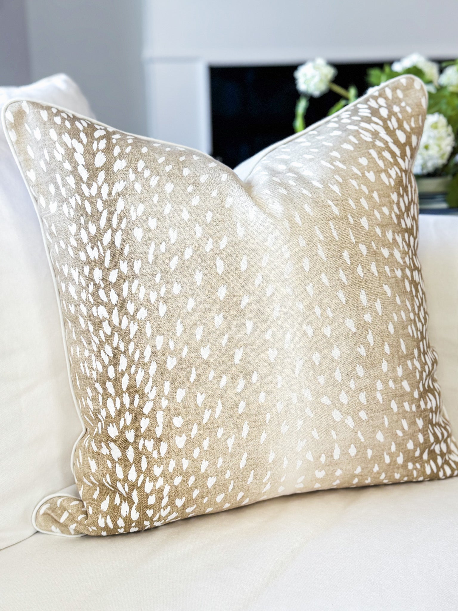 Vern Yip Fawn Beige Antelope Animal Print Pillow Cover - Chinoiserie Decor