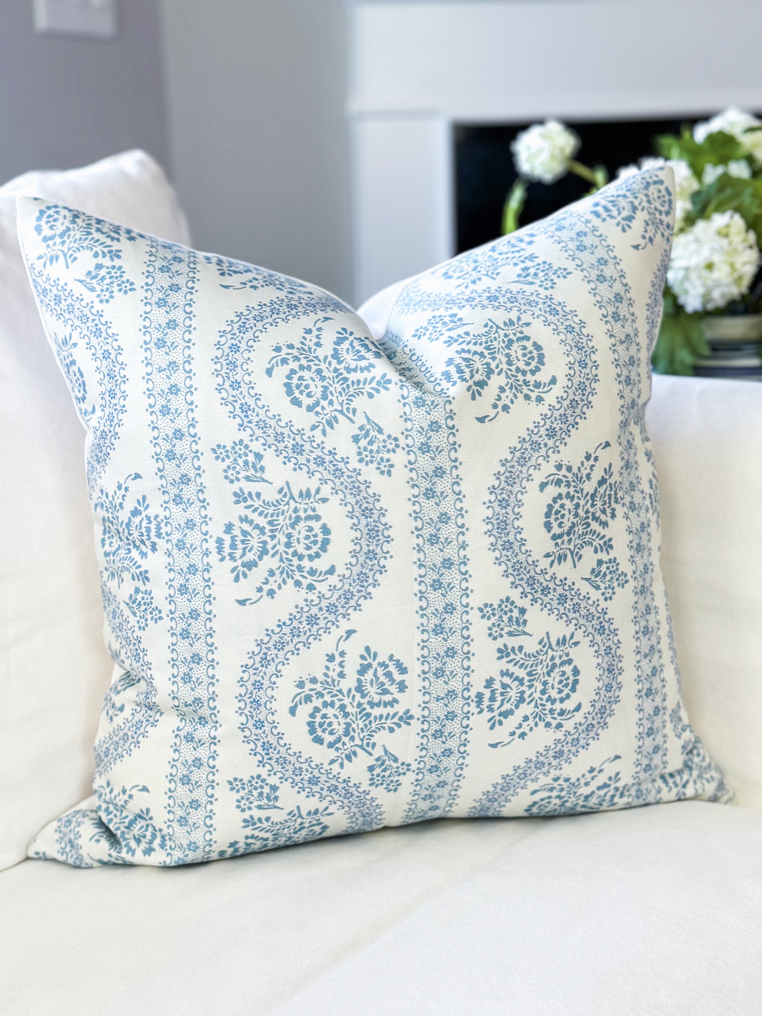 Whitney English Abigail Serpentine Floral Block Print Pillow Cover - Grandmillennial Decor