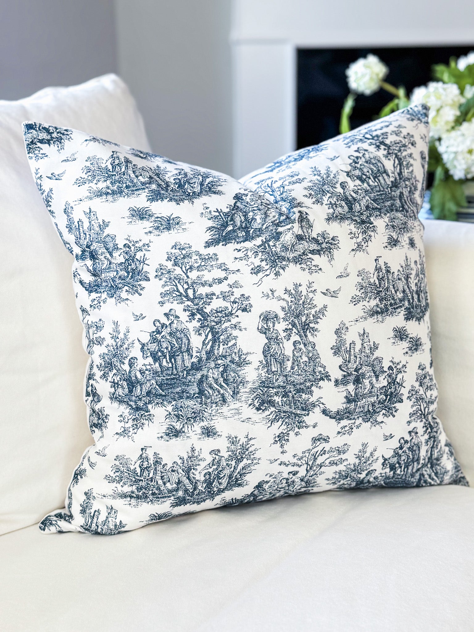 Navy Toile De Jouy Pillow Cover - Farmhouse Decor